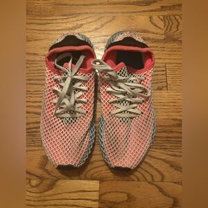 Adidas Women's Sz 6 Blue & Red Deerupt Lace-Up Sneaker/Shoes W/ White Netting